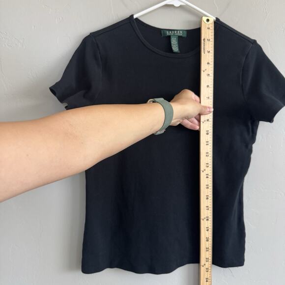 Lauren Ralph Lauren Black Short Sleeve Knit T-shirt Woman’s M Embroidered Logo - Picture 7 of 7